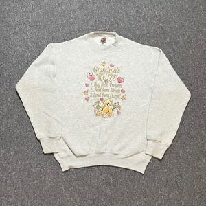 Vintage Fruit of the Loom Sweatshirt M Grey Grandmas Rules Teddy Bear 90s USA
